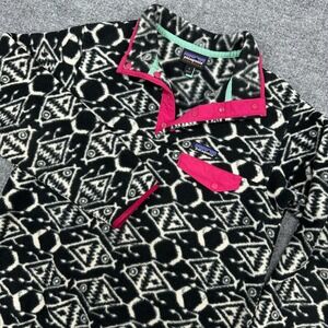 Patagonia Synchilla Women's S Black Pink White Snap T Ikat Fish Fleece Pullover